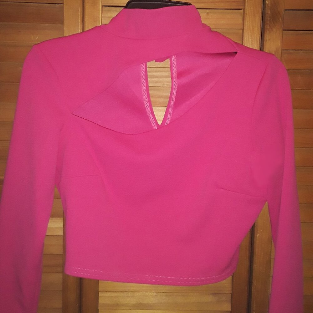 Hot Pink SZ S Tight Fit Cut Out, Keyhole Back, Cropped Knit Top Valentines!